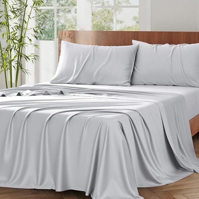 Vipfree King Size Sheet Set, Cooling Fitted Sheet and Pillowcase Set, 100% Bamboo Fiber Fabric Sheets, Cooling King Sheets Set, Hotel Bed Sheets & Pillowcases, 4-Piece, 16 Inch Deep Pockets, Gray