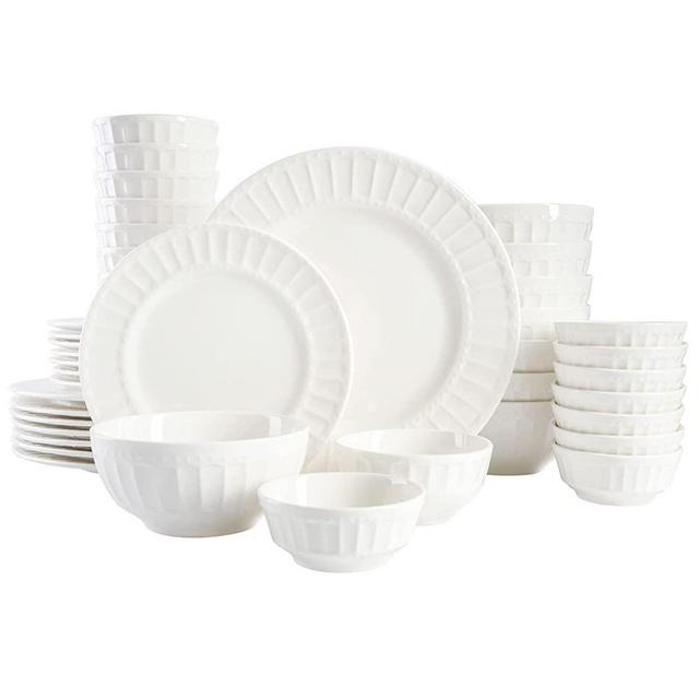 Gibson Home Gracious Dining Gourmet Expressions Embossed Porcelain Dinnerware Set, Service for 8 (40pcs), White