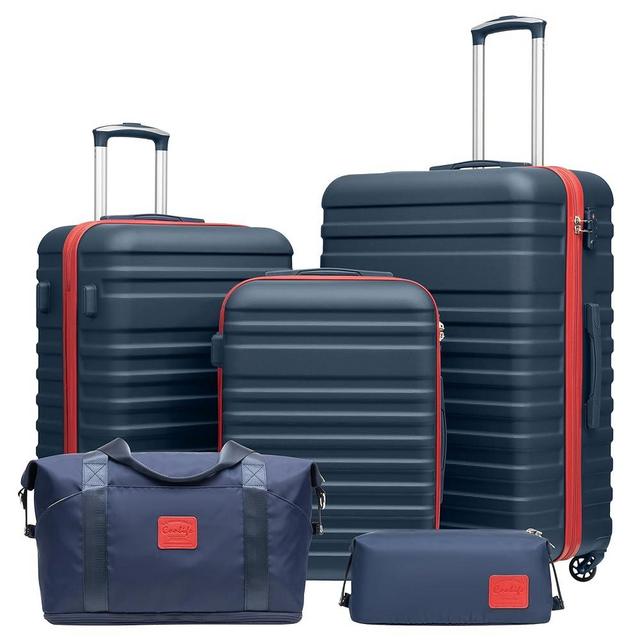 Coolife Suitcase Set 3 Piece Luggage Set Carry On Hardside Luggage with TSA Lock Spinner Wheels (Navy+Red, 5 piece set)