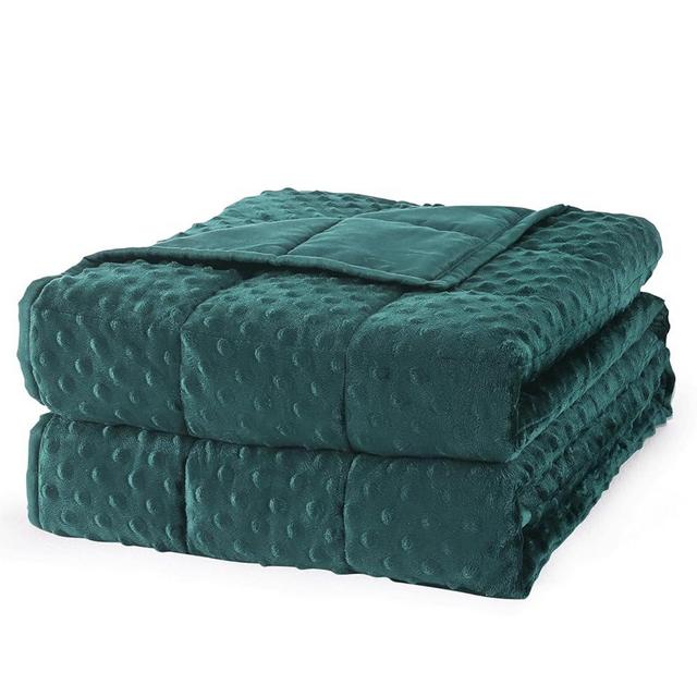 Mr. Sandman Weighted Blanket for Adults Queen Size 15 lbs, Soft Cooling Heavy Minky Blanket for Sleep, Washable Throw Blanket with Glass Beads, 60 x 80 Inches, Dark Green