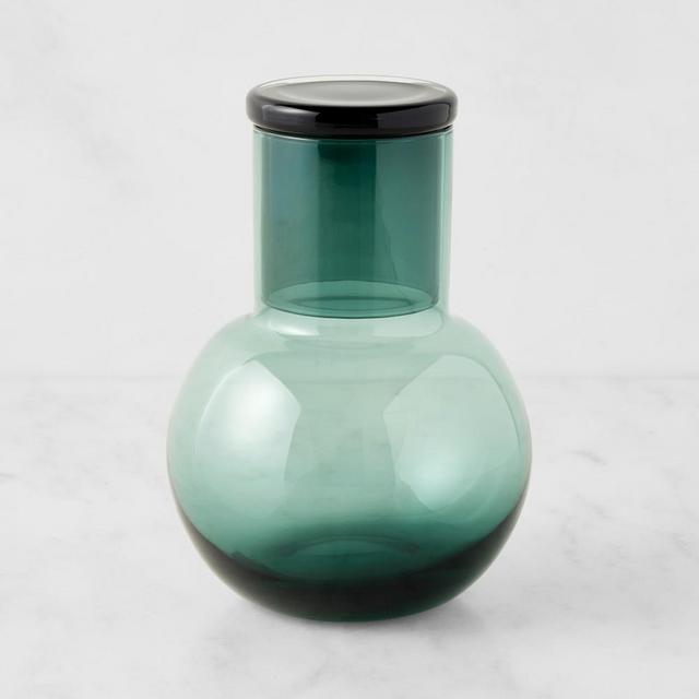 Lausanne, Round Carafe, Smokey Green, Hand Blown Glass.