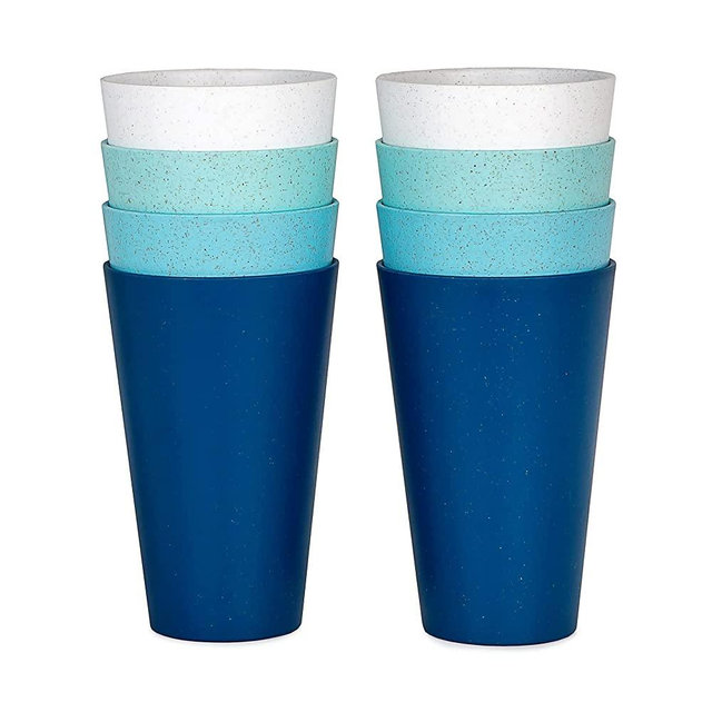 Grow Forward Premium Wheat Straw Cups - 20 oz Eco Friendly Alternative to Plastic Drinking Cups - Set of 8 Unbreakable Cups for Kitchen - Wheat Plastic Cups Reusable Dishwasher Safe Drinking Glasses