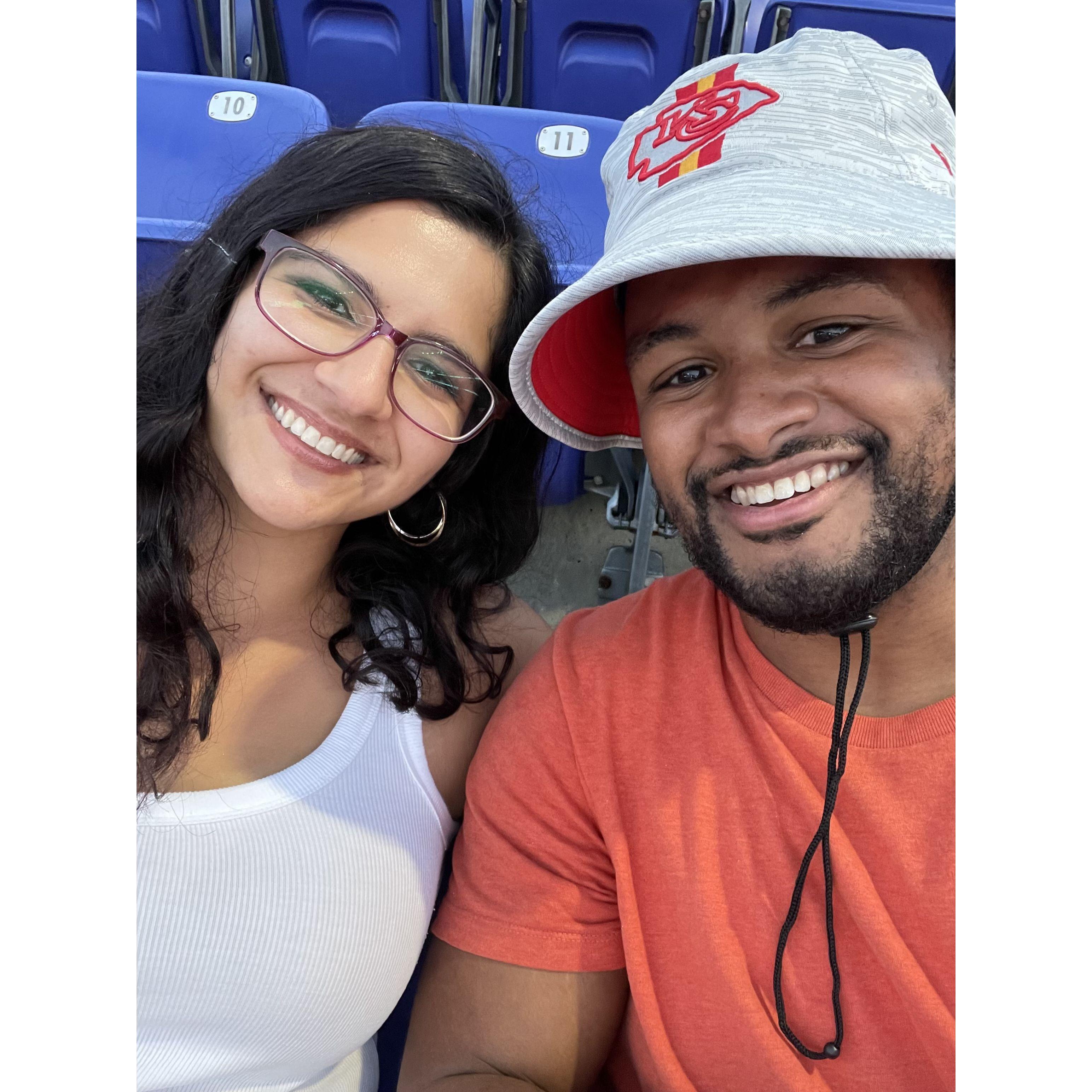 Our first selfie, at a Ravens-Chiefs game in Baltimore. Shireen's first NFL game!