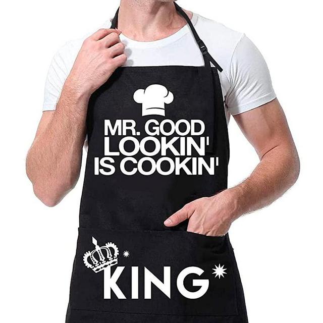 Funny Aprons for Men Mr Good Looking is Cooking King BBQ Grilling Kitchen Chef Mens Apron Birthday Gifts for Men