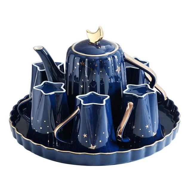 Ceramic Teapot Set Nordic Starry Sky Coffee Cup Coffee Pot Set With Tray Coffee Milk Flower Tea Pot Coffee Mug Set (Color : 8pcs)