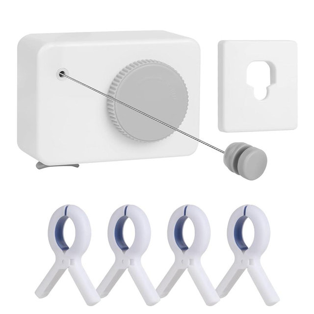 Kaeuoy Retractable Clothesline Indoor/Outdoor, Anti-Sag for Drying Clothes Line Retracting Indoor/Outdoor, We Equipped This 13.8 Fts Laundry line Retractable with 4 Large Clips