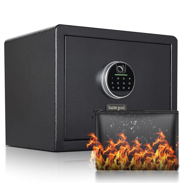 1.2 Cubic Fingerprint Fireproof Home Safe With Fireproof Document Bag, Digital Security Safe With Removable Shelf Secure Cash, Jewelry and Valuables. (With fireproof bag,11.8”(H) X 15”(W) X 11.8”(D)