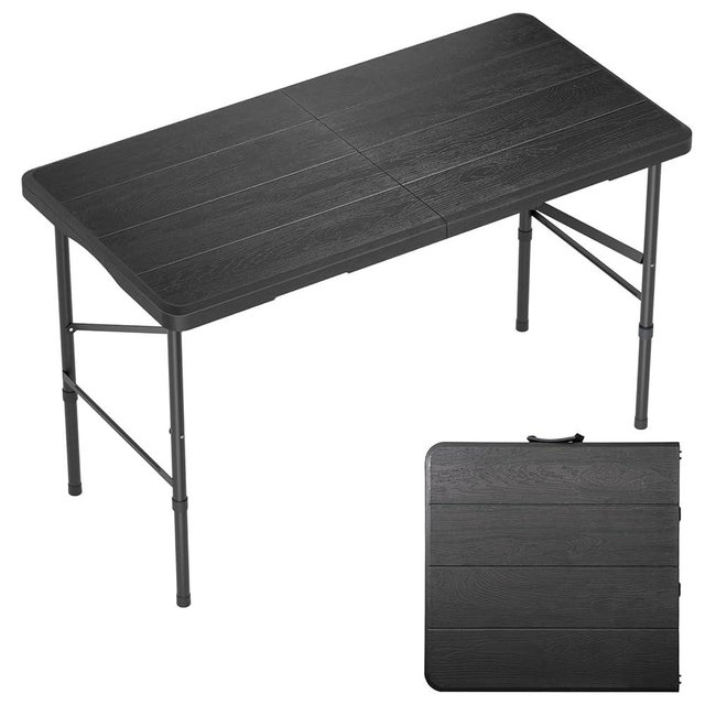 Hsundries 4 Ft Plastic Folding Table,Heavy Duty Portable Table for Indoor & Outdoor,Wood Grain Desktop & 350lbs Weight Capacity,Premium Solutions for Camping,Picnic,BBQ and Party