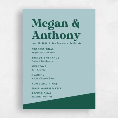 Light Teal, Blue Wedding Program - Zesty