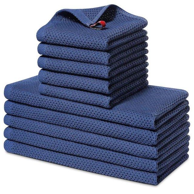 Homaxy 100% Cotton Kitchen Towels and Dishcloths Set, 12 x 12 Inches and 13 x 28 Inches, Set of 10 Bulk Kitchen Towels Set, Ultra Soft Absorbent Dish Cloths for Washing Dishes, Navy Blue