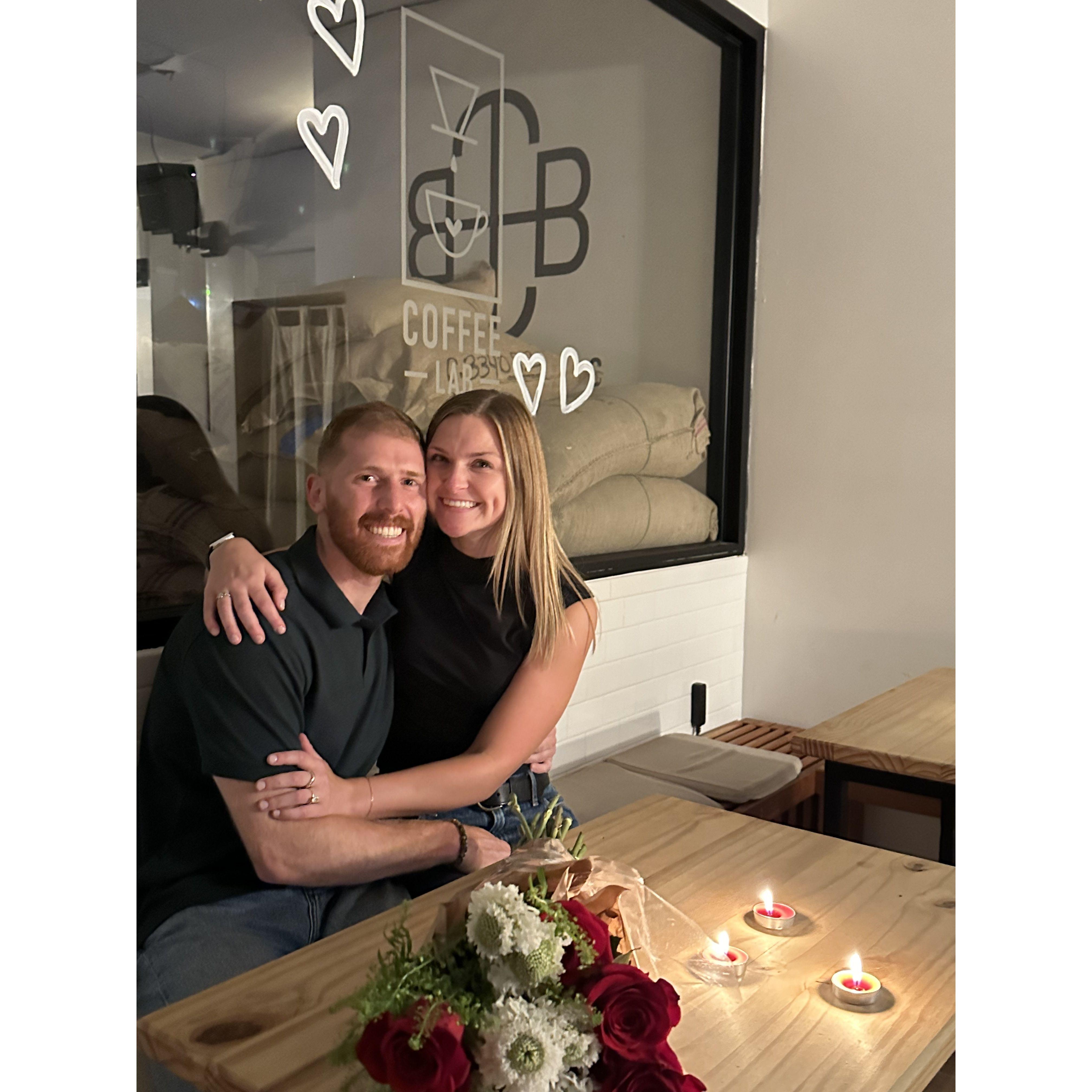 Adam proposed at our favorite place - Coffee Lab and Roasters
