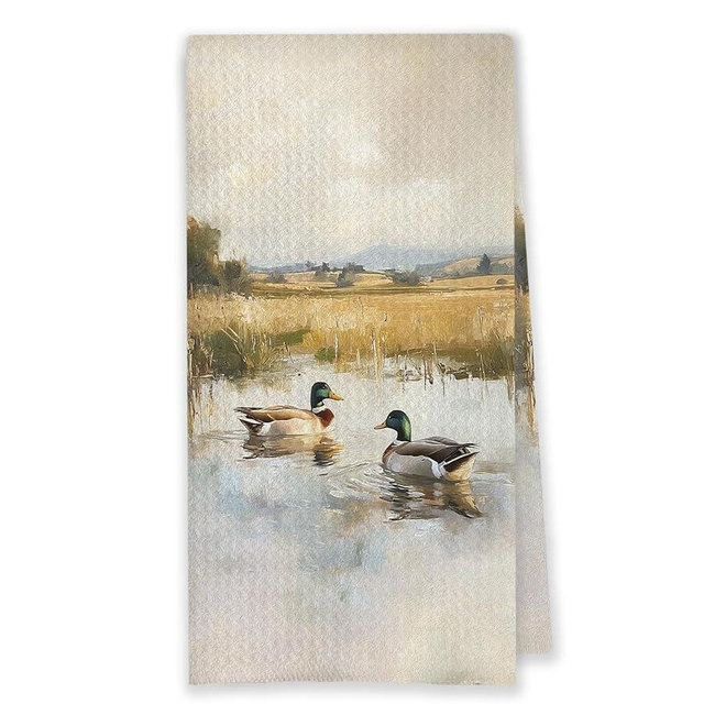 EVIHCG Rustic Pond Mallard Duck Kitchen Dish Towels, Gifts for Duck Lovers, Cottagecore Waterfowl Farm Mallard Ducks Decorative Hand Tea Towels for Kitchen Bathroom, 16x24 Inch