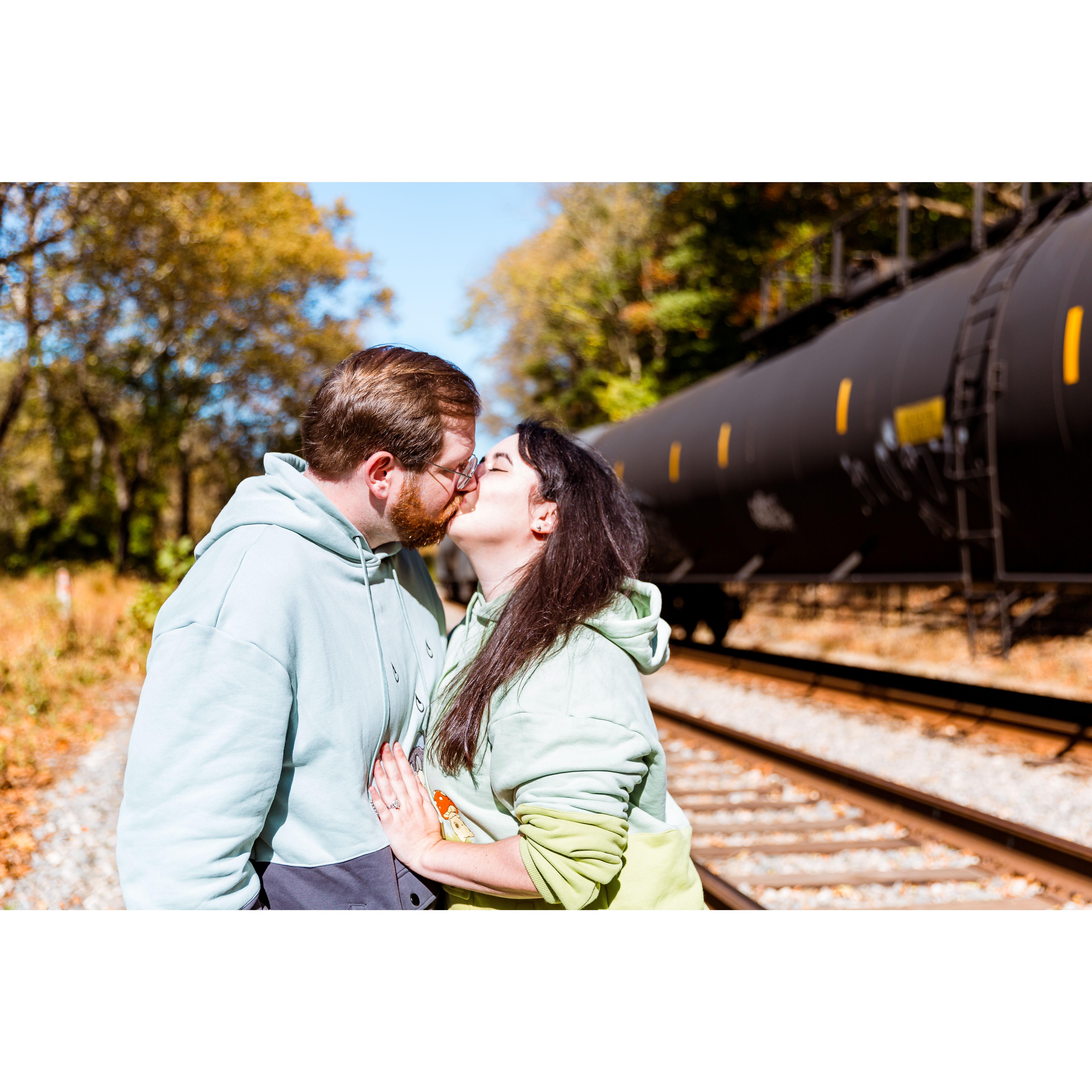 October 2024 Engagement Photo session.  We love our matching Mushling sweaters.