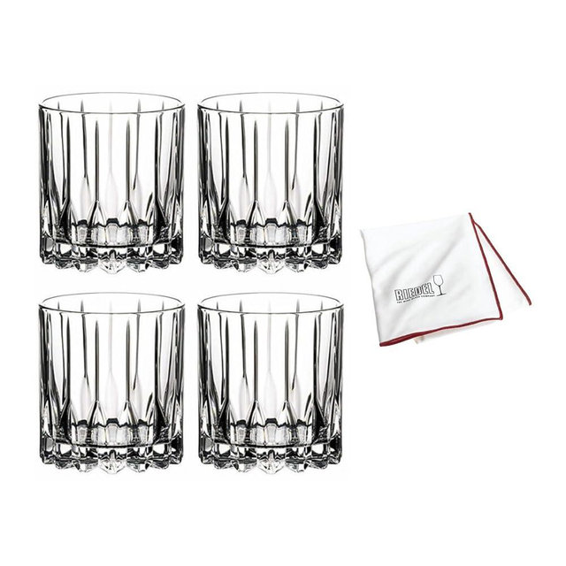 Riedel Drink Specific Glassware Neat Cocktail Glass (6 oz, Clear) Set of 4 with Polishing Cloth (3 Items)