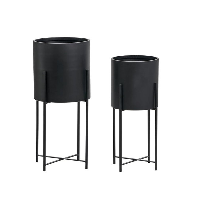 LB2 Metal Indoor Outdoor Planter Dome Large Planter Pot with Removable Stand for Living Room, Set of 2 Planters 23", 26" H, Black
