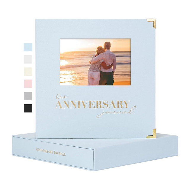 Rseozr Wedding Anniversary Journal Book for Couples - Linen Memory Scrapbook Album for 1st to 70th Anniversaries Marriage Keepsake Notebook for Newlywed Marriage (Blue, 186 Pages)