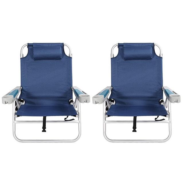 RedSwing Folding Low Backpack Beach Chair, Aluminum Lightweight Camping Lay Flat Chair for Outdoor, BBQ, Beach, Picnic, Blue, 2 Pack