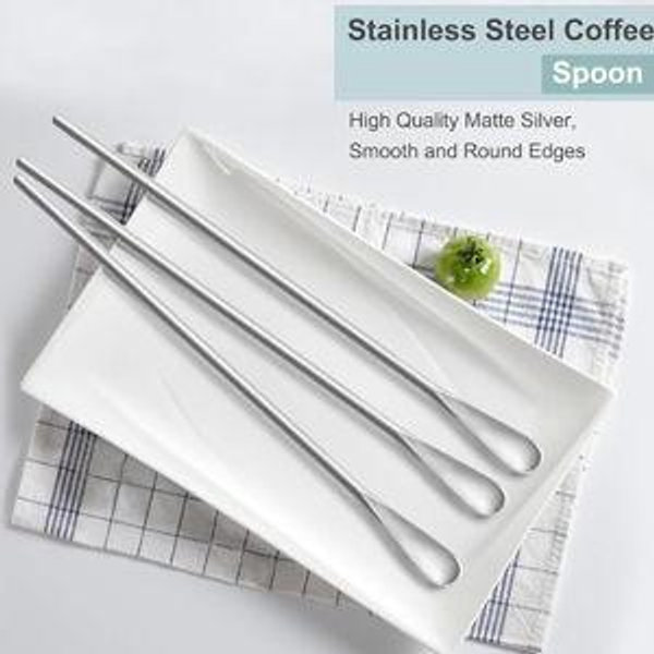 3pcs Quality Swizzle Sticks Long 8.6-Inch, Silver Metal 304 Stainless Steel Stirring Spoons Mixing Stirrers for Latte Coffee Espresso Cocktail Drinks Milk Tea for Home Office Bar Cafe Camping Travel