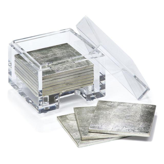 Posh Trading Co. Silver Leaf Boxed Coasters, Set of 8