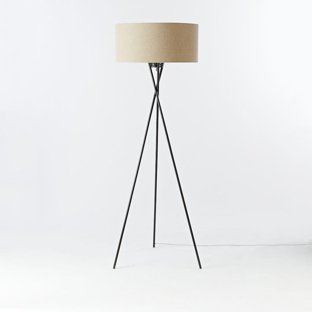 Mid-Century Tripod Floor Lamp, Antique Bronze/Natural Linen