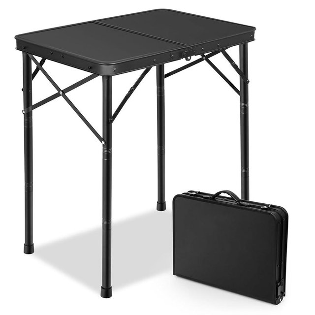 E EASTSTORM Small Metal Folding Table 3 Adjustable Heights, 23.6''×15.7''×27'' Heavy-Duty Portable Picnic Table for Outdoor Camping, Garden, Patio, Grill, BBQ, Party, 2Ft (Small, Black)