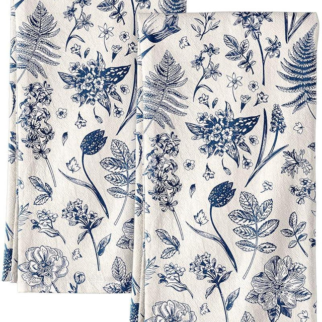 Miss Adola Flour Sack Kitchen Towels - Set of 2 Cotton Dish Towels with Hanging Loop Decorative 16x26 Inch Absorbent Cute Design for Housewarming Gifts, Linestyle