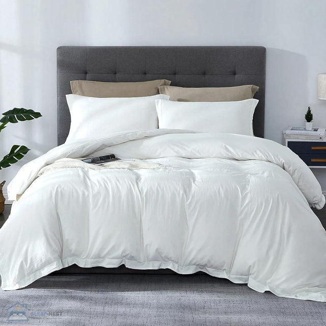 SLEEP-NEST All Season Hotel Luxury Queen Duvet Cover 90x90 Inches 3-Piece Bedding Set, 100% Egyptian Cotton with Zipper Closure & Corner Ties, Breathable Cover, Easy Care - White