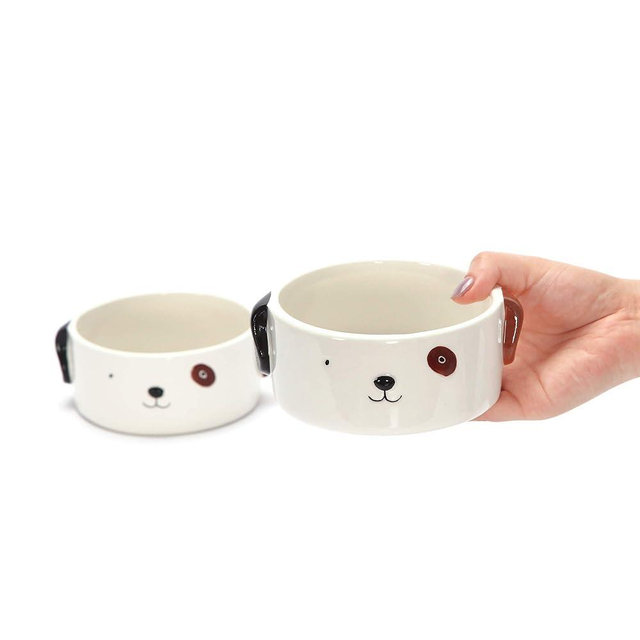 Kurrajong Farmhouse Set of 2 Ceramic Dog Bowls for Small Size Dogs - 4.5" Wide x 2" high - one Dog Water Bowl and one Food Bowl - Adorable and Unique Small Ceramic Dishes for Your furbabies