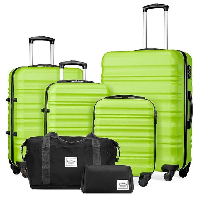 LONG VACATION Luggage Set 4 Piece Luggage Set ABS hardshell TSA Lock Spinner Wheels Luggage Carry on Suitcase (APPLE GREEN, 6 piece set)