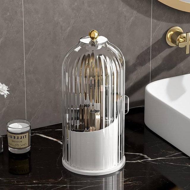 YOOLENS Makeup Brush Holder Organizer with Lid,360 Rotating Clear Dustproof Makeup Brushes Organizer for Vanity Desktop Bathroom Countertop (Transparent)