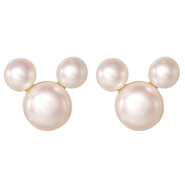Disney Mickey Mouse 14K Gold Fresh Water Pearl Stud Earrings, Official License
