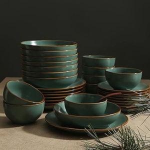 Stone Lain Brasa Modern Stoneware 32 Piece Dinnerware Sets, Plates and bowls Sets, Dish Set for 8, Green