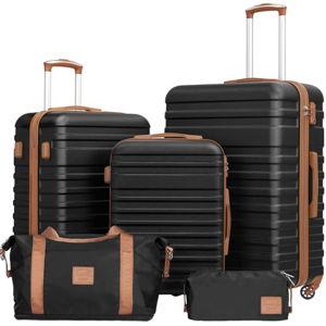 Coolife Suitcase Set 3 Piece Luggage Set Carry On Hardside Luggage with TSA Lock Spinner Wheels (Black, 5 piece set)