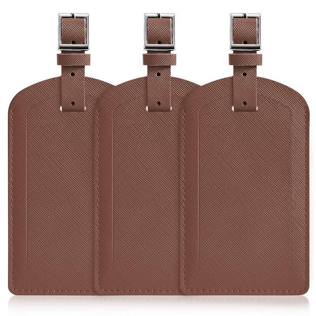 3 Pack Luggage Tags for Suitcases, TSA Approved Bag Tags, Baggage Tags with Privacy Protection, Travel Essentials Luggage Accessories, Coffee Brown