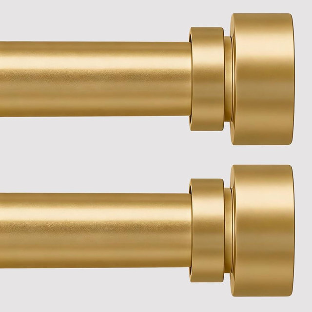 Lootkell 2 Pack Modern Gold Curtain Rods for Windows 48 to 84 Inches Adjustable Heavy Duty 1" Diameter Window Curtain Rod with Decorative Finials for Outdoor Bedroom Kitchen Living Room