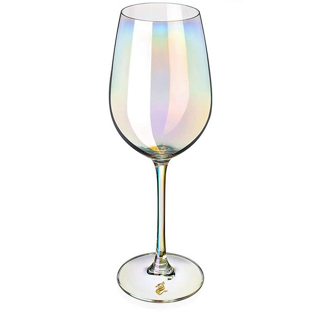 Iridescent Wine Glasses Set of 2 - 16oz Cylindrical Red White Wine Glass,  Made from Lead-Free Premium Crystal, Great Gift for Wedding, Anniversary,  Christmas, Birthday, 9'' Tall, Clear 