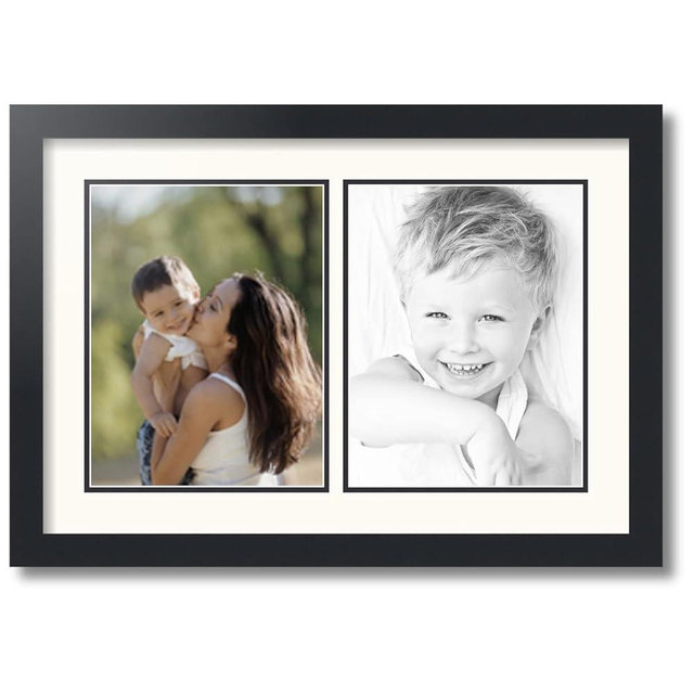 ArtToFrames Collage Photo Frame Double Mat with 2-8.5x11 inch Openings with Black Frame and White Top Mat