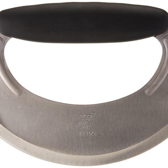 Amco Stainless Steel Mezzaluna with Silicone Handle, 1-Pack, Black