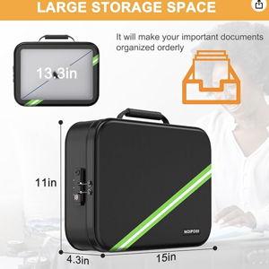 Black Noiposi Document Organizer with 5200℉ Heat Insulated,15.0"x11.0"x4.3" Water Resistant and Fireproof Document Box,Portable Home Travel Safe Storage Box for Important Documents,File