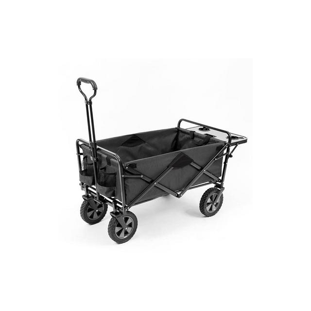 Mac Sports Heavy Duty Steel Frame Collapsible Folding 150 Pound Capacity Outdoor Garden Utility Wagon Yard Cart with Table and Cup Holders, Grey