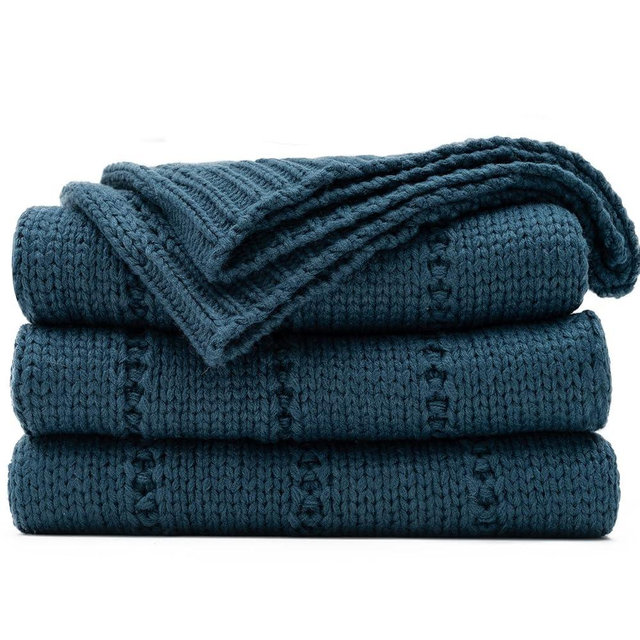 RECYCO Cable Knit Navy Blue Throw Blanket Twin Size for Couch, Super Soft Warm Cozy Decorative Knitted Throw Blanket 3.6LB for Bed, Sofa, Chair Large 60"x80"