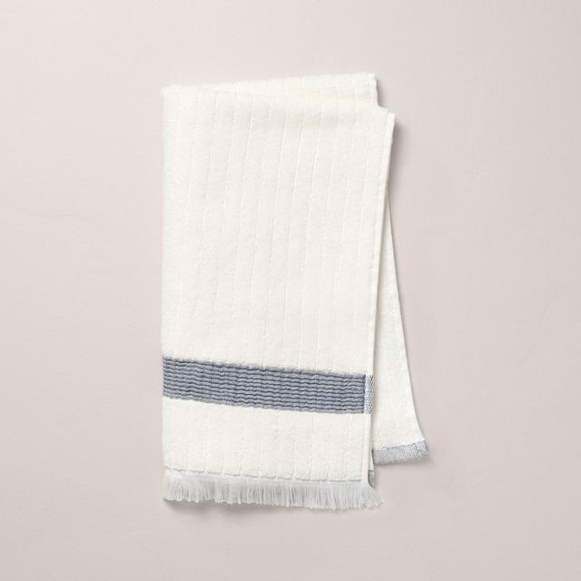 Textured Stripe Terry Hand Towel with Fringe Blue/Cream - Hearth & Hand™ with Magnolia