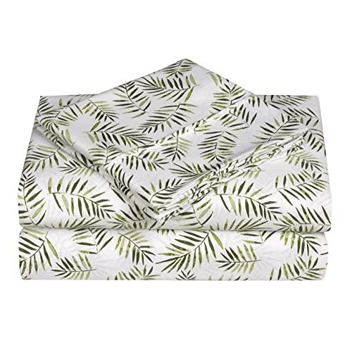Caribbean Joe Ultra-Soft Double Brushed 4-Piece Microfiber Sheet Set Beautiful Tropical Patterns, and Vibrant Solid Colors, Luxury, All-Season Bed Sheet Set - Palm Leaves, Queen