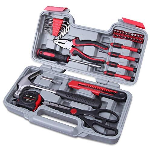 CARTMAN Red 39-Piece Cutting Plier Tool Set - General Household Hand Tool Kit with Plastic Toolbox Storage Case