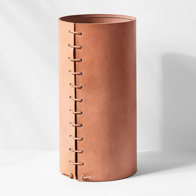 Made Solid Leather-Wrapped Vase, Medium