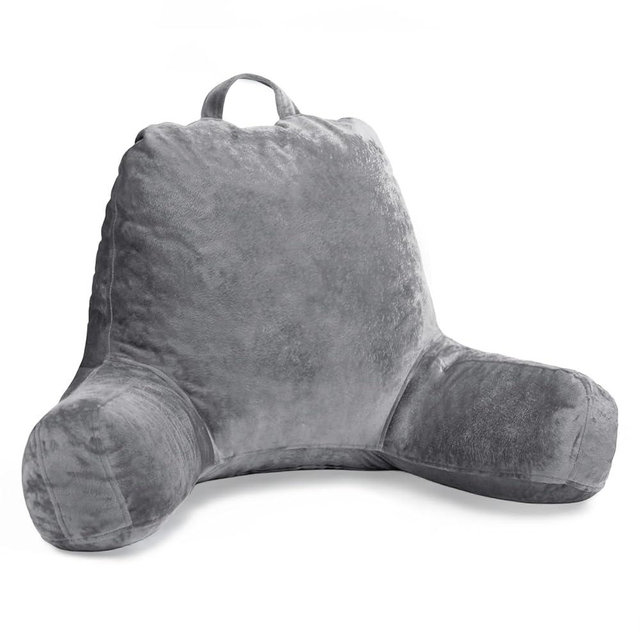Sasttie Reading Pillows for Sitting in Bed Adult, Velvet Backrest Pillows for Sitting in Bed, Back Support Bed Rest Pillow, Reading Chair Pillow with Carry Handle, Dark Grey