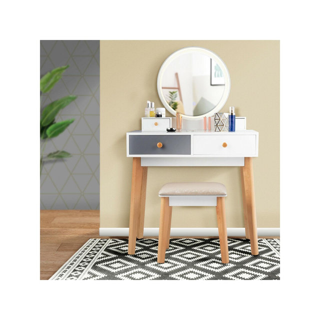 Costway Vanity Table 3 Color Lighting Modes MakeUp Stool Jewelry