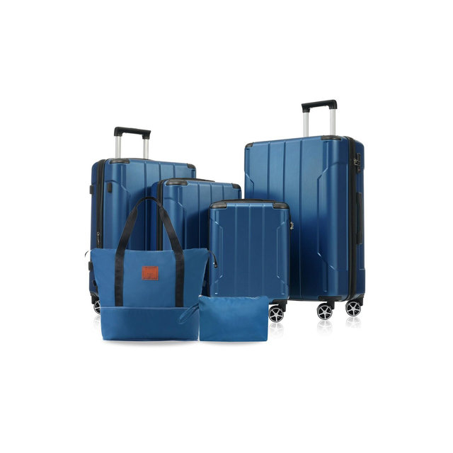 Whisen 6-Piece Hardshell Luggage Set with 16"/20"/24"/28" Dual Wheels Suitcases and 2 Weekender Bags - Blue