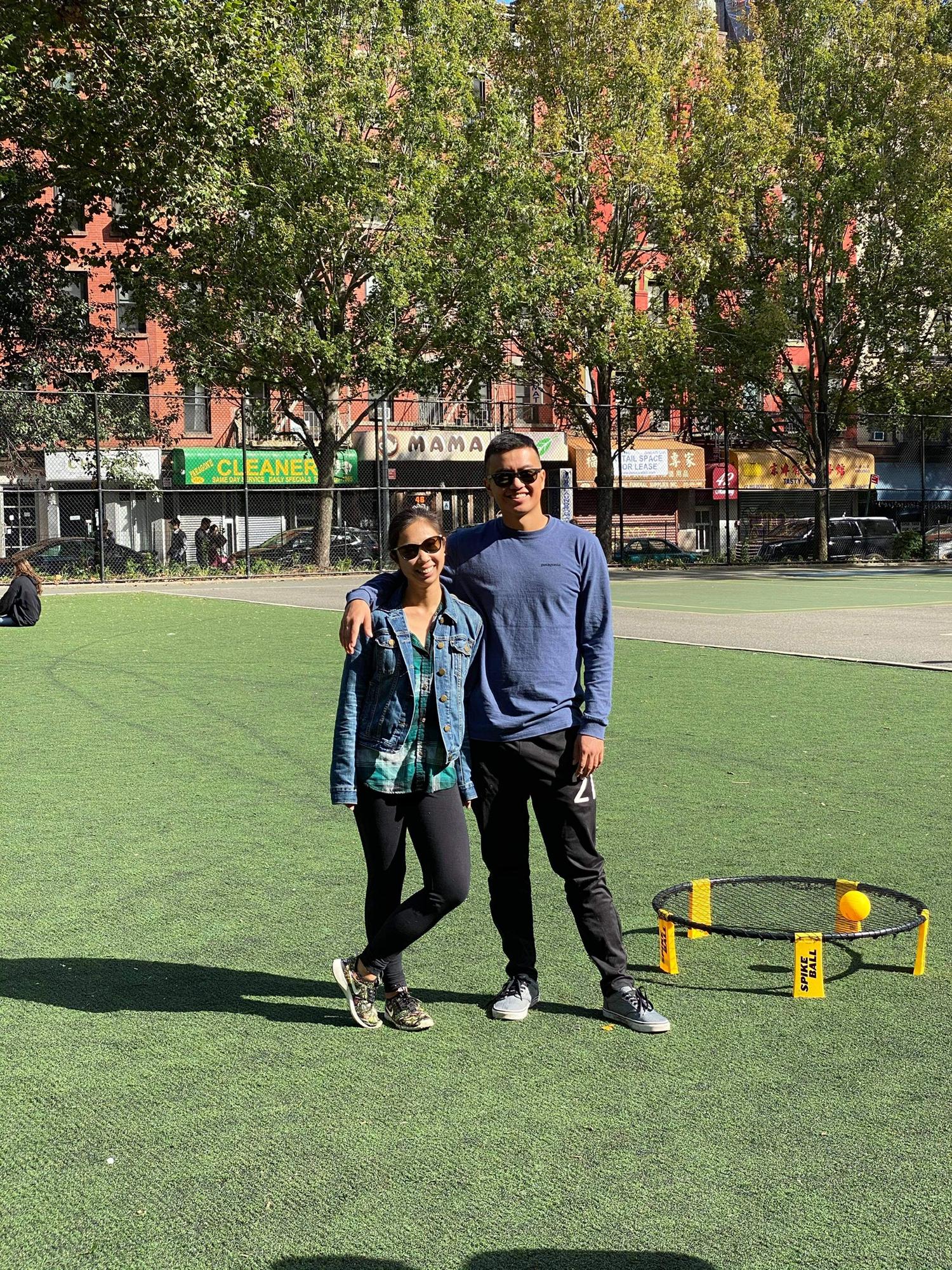 outdoor lunch due to covid, and spikeball in the park near chinatown