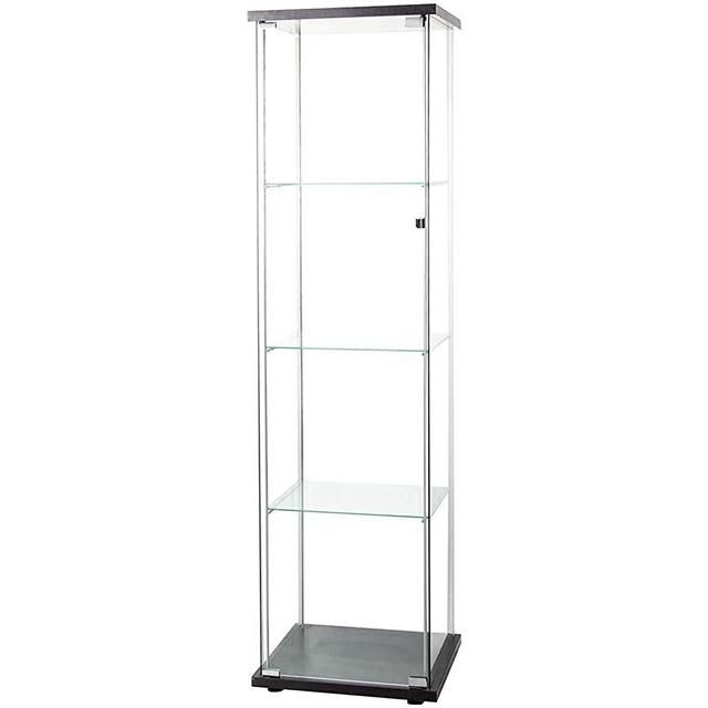 4 Tier Shelf Glass Door Cabinet in Clear with Door, Curio Cabinet Collection Display Case for Home Office, Floor Standing Bookshelf Corner Cabinet for Book, Toys, Glory, Showcase